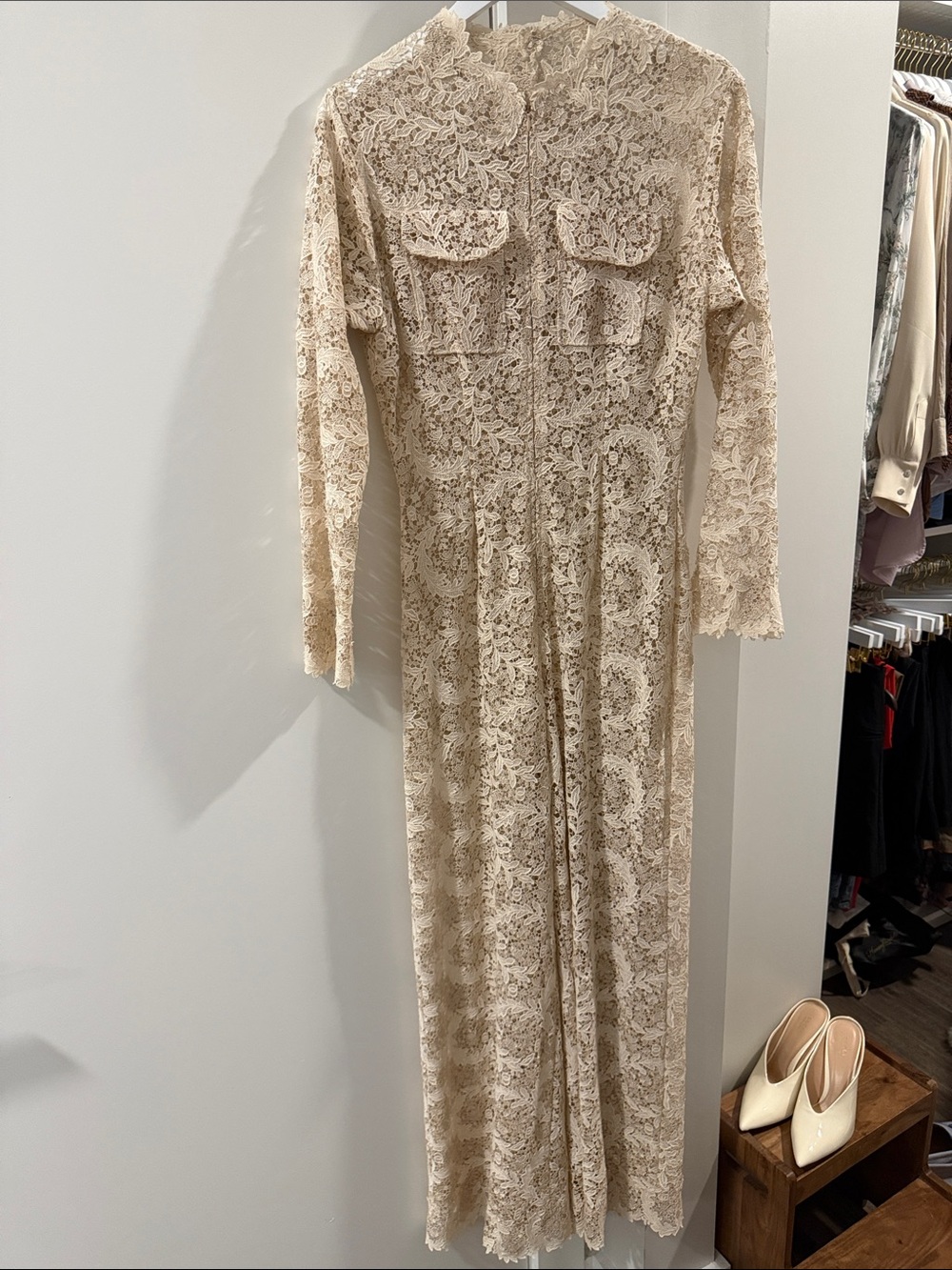 Long Sleeve Lace Maxi Jumpsuit in Cream